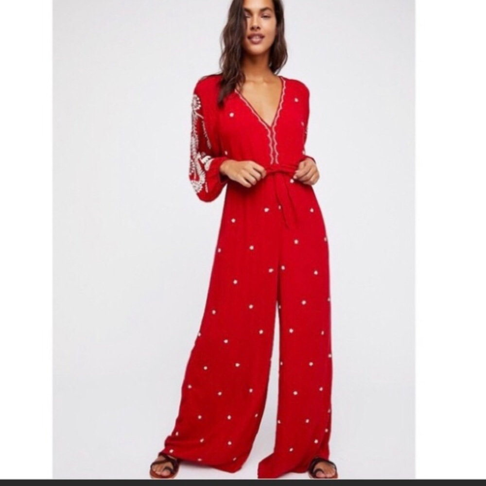 Free People embroidered V jumpsuit